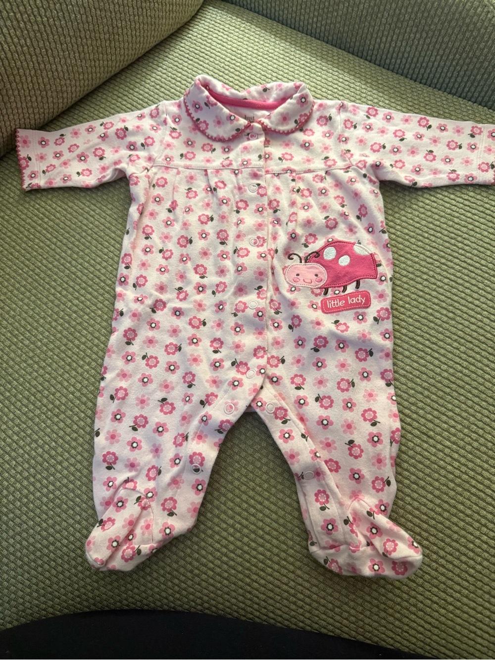 Just One Year by Carter's Pink Floral Ladybug “Little Lady” Footed Sleeper | 3M